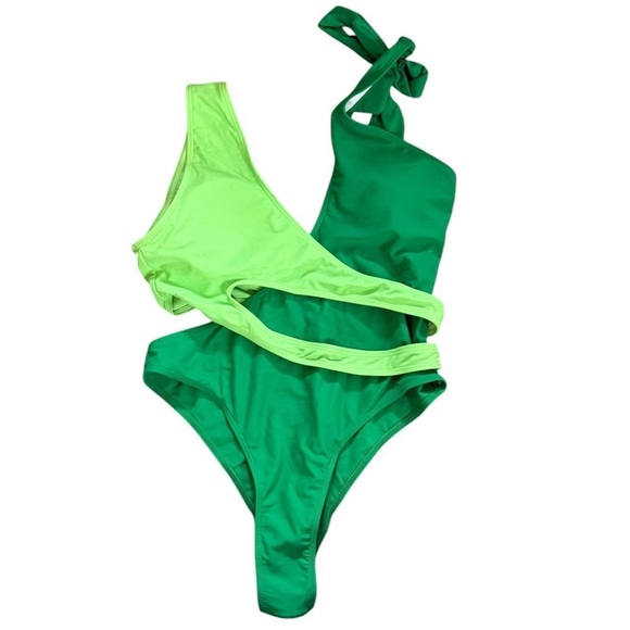 SHEIN Green One-Piece Swimsuit Asymmetrical Design - Picture 2 of 5